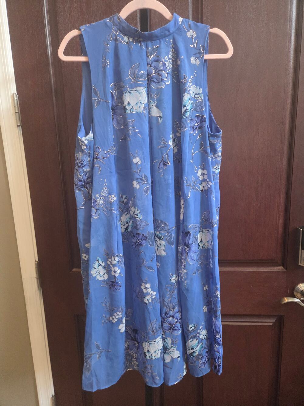 NWT Lane Bryant Blue Floral Mock Neck Sleeveless Shift Midi Dress 14/16